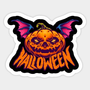 scary halloween pumpkin with bat wings Sticker